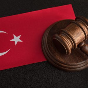 Judge gavel near the Turkey flag. Law and legality concept. Violation of human rights.