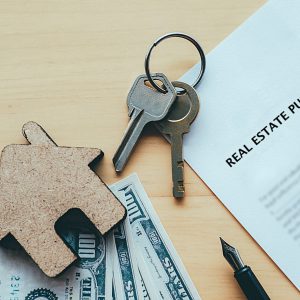 Real estate purchase concept idea. Sale and buy land and house.